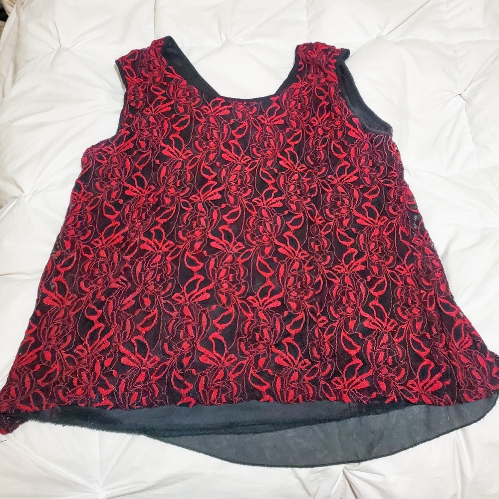 Red and Black Floral Embroidered with Sheer Black Panel and Bow size 4x